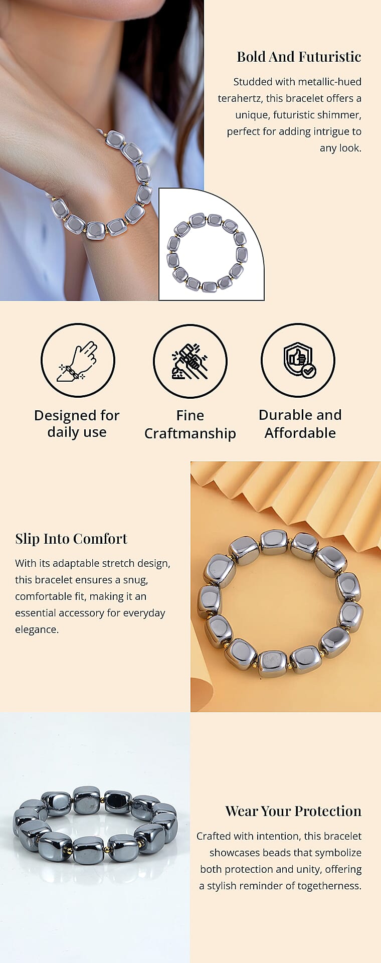 Terahertz 237.00 ctw Beaded Stretch Bracelet, Tumble Shape Beads Bracelet, Adjustable Bracelet Banner