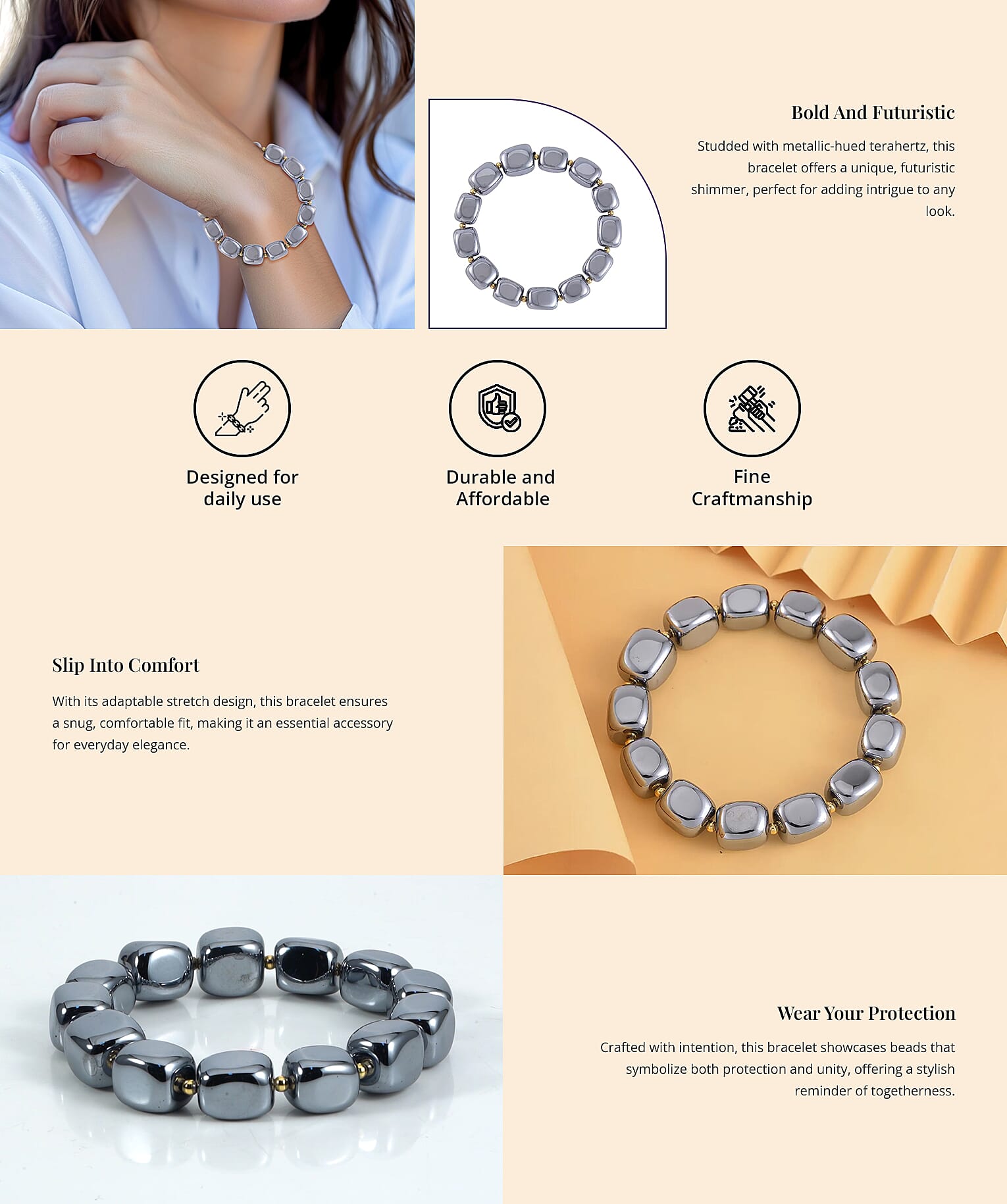 Terahertz 237.00 ctw Beaded Stretch Bracelet, Tumble Shape Beads Bracelet, Adjustable Bracelet  Banner