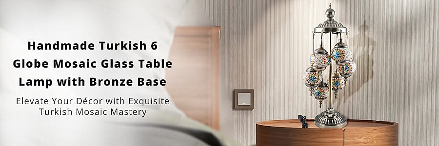 Handmade Turkish 6 Globe Mosaic Glass Table Lamp Banner