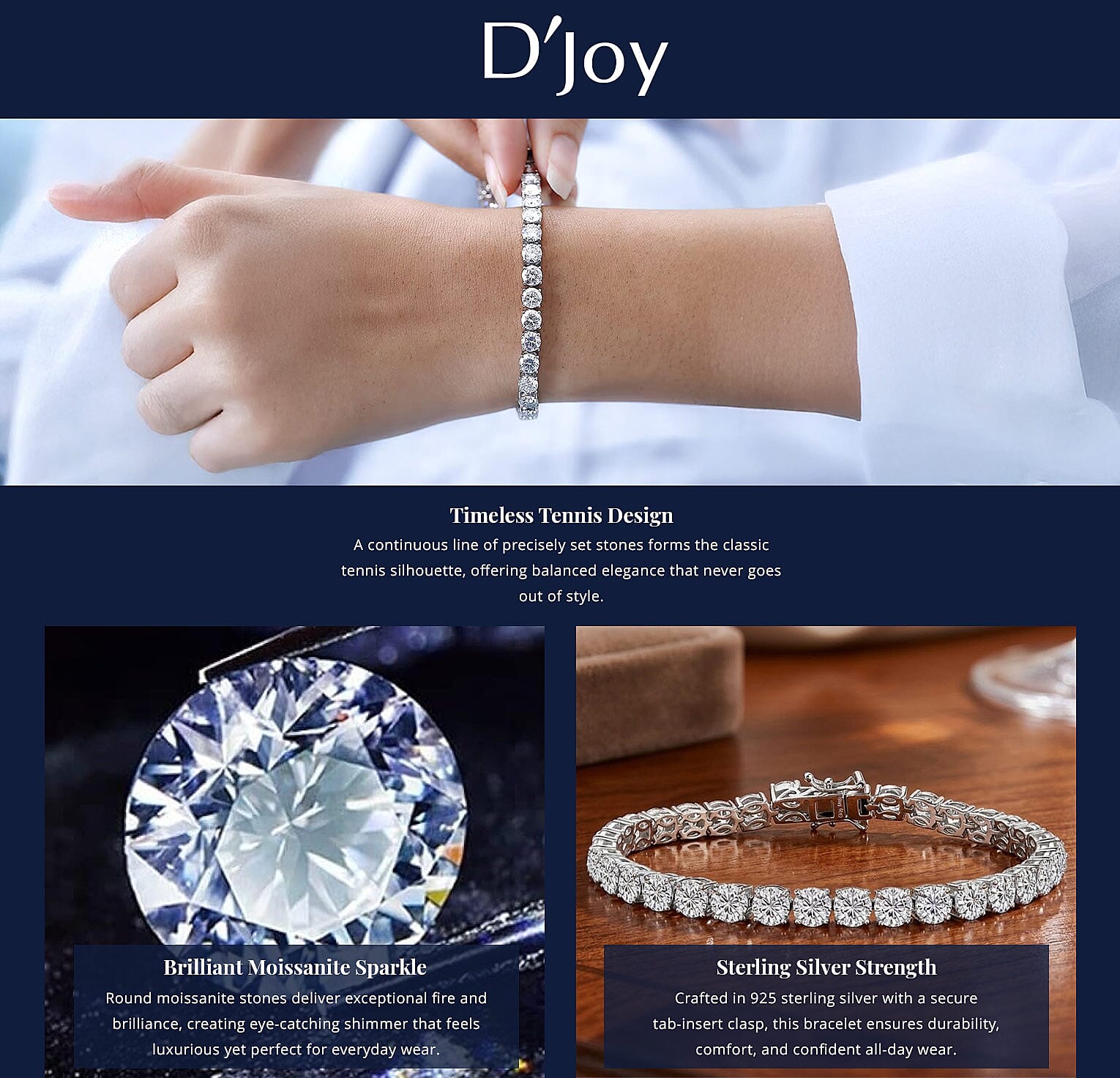 D'Joy Moissanite 14.60 ctw Classic Tennis Bracelet in Rhodium Over Sterling Silver (7.25 In) Banner