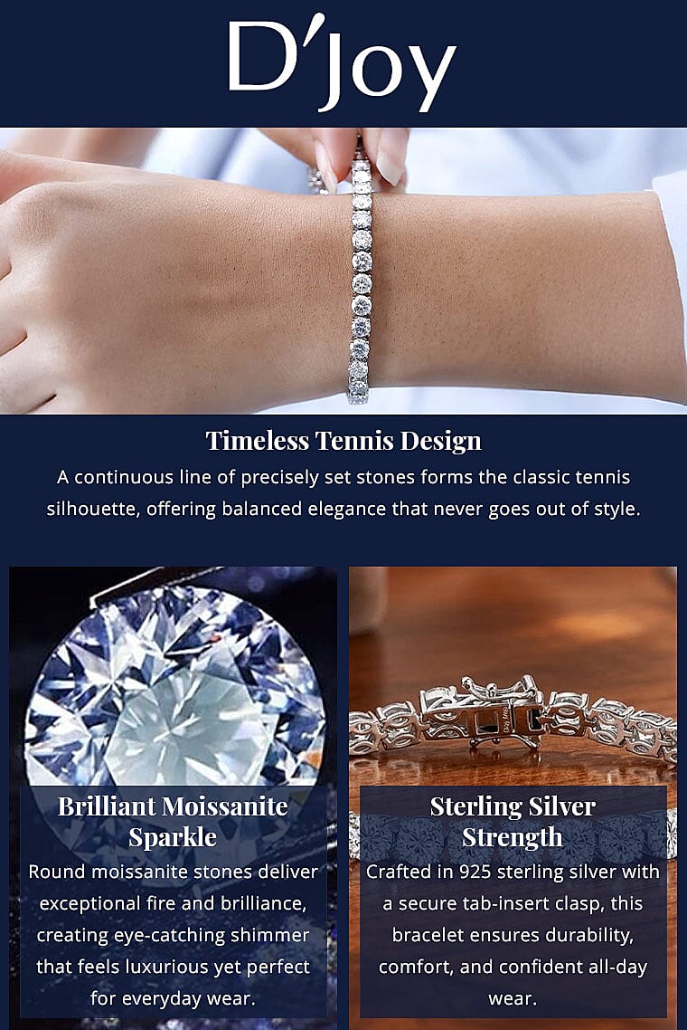 D'Joy Moissanite 14.60 ctw Classic Tennis Bracelet in Rhodium Over Sterling Silver (7.25 In) Banner