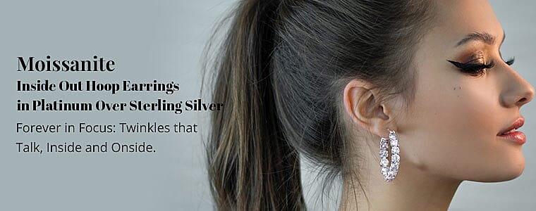Moissanite Inside Out Hoop Earrings in Platinum Over Sterling Silver Banner