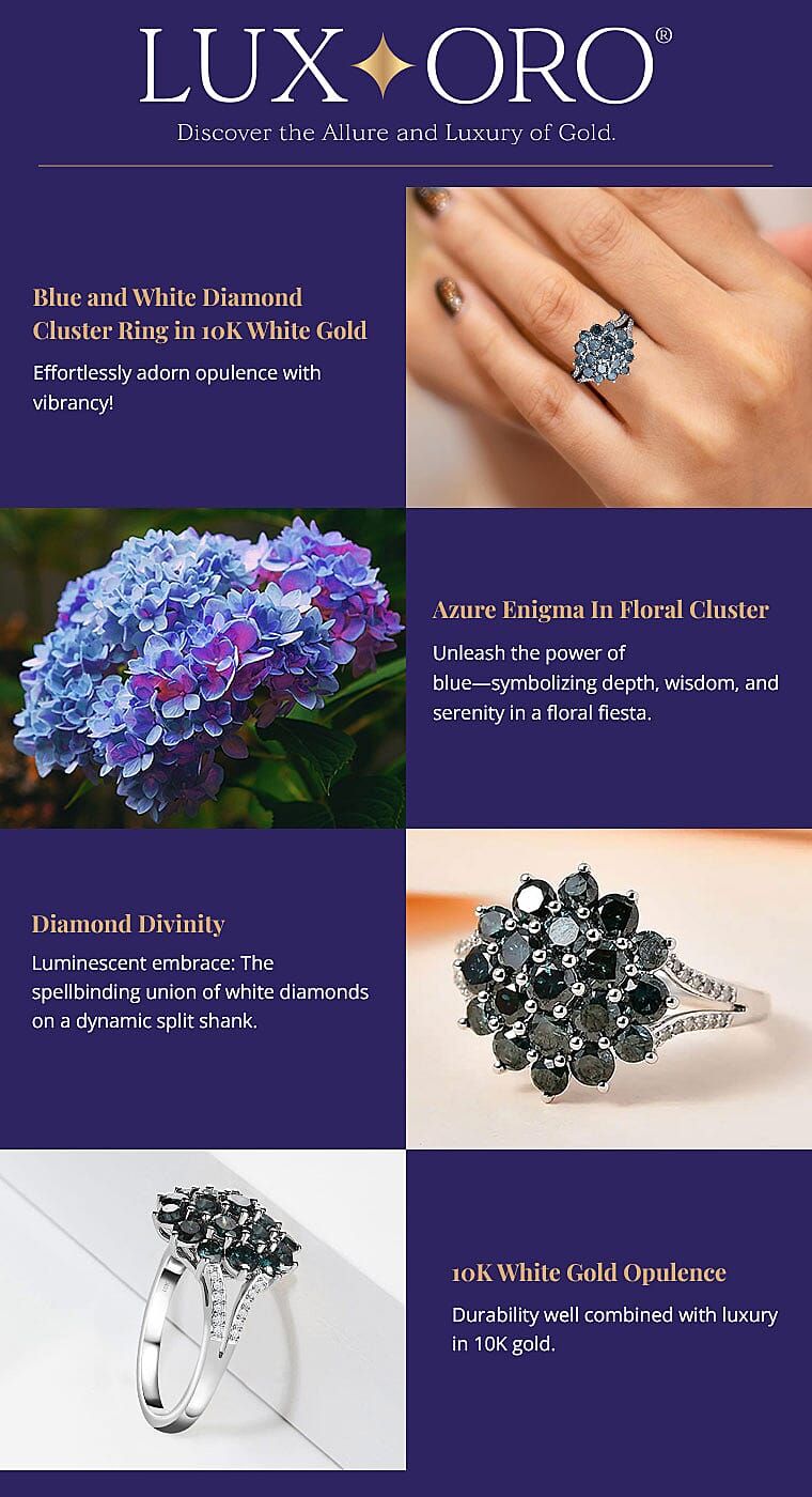 Luxoro Blue and White Diamond Cluster Ring in 10K White Gold Banner