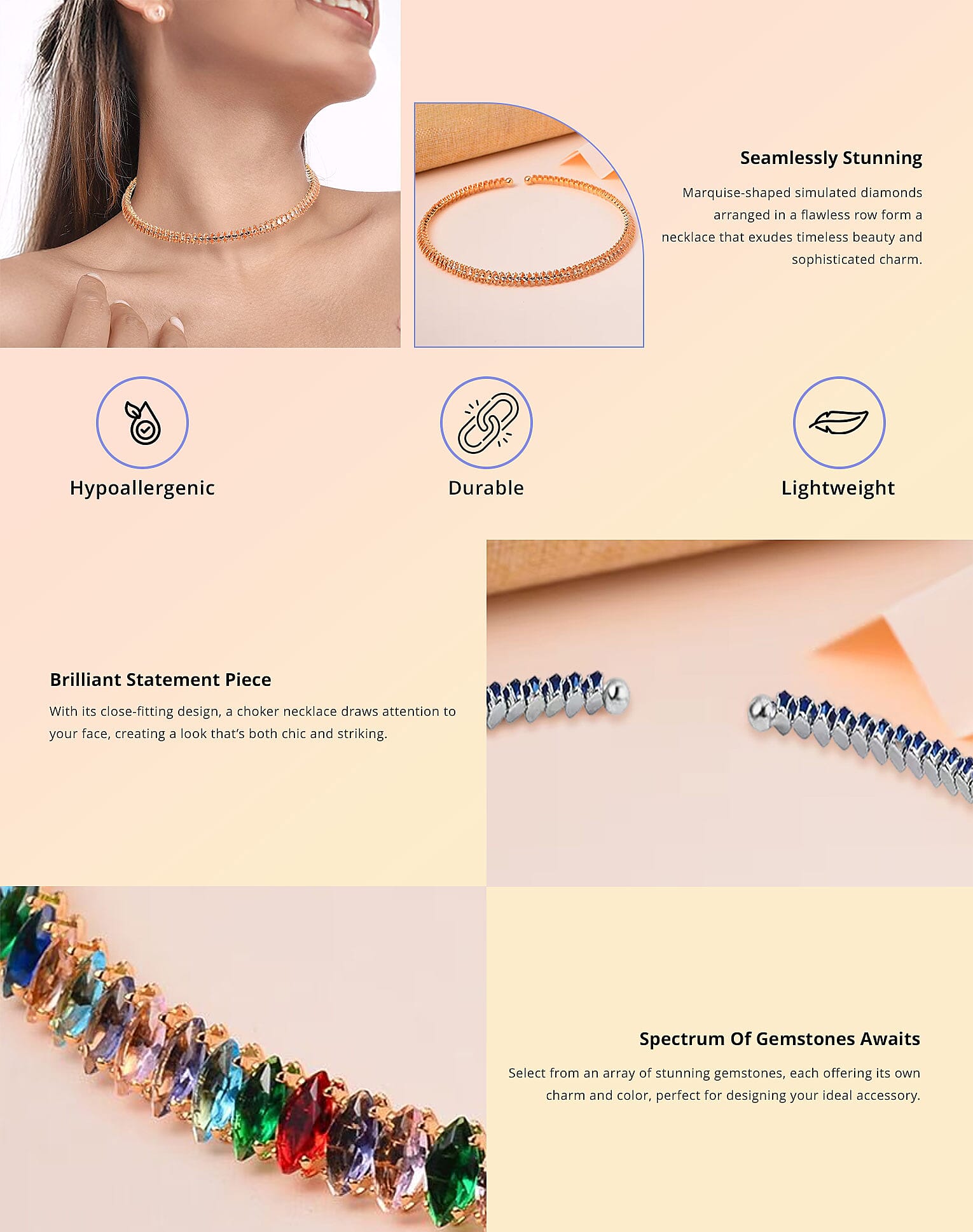 Simulated Multi Color Diamond Choker Necklace Banner