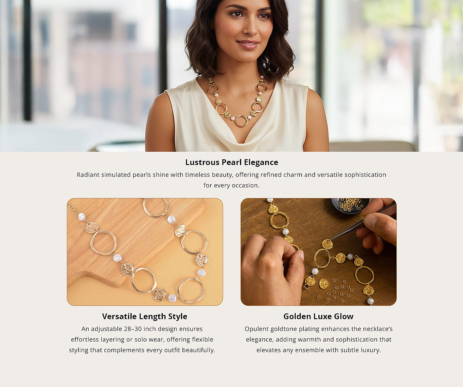 Simulated Pearl Necklace in Goldtone 28-30 Inches Banner