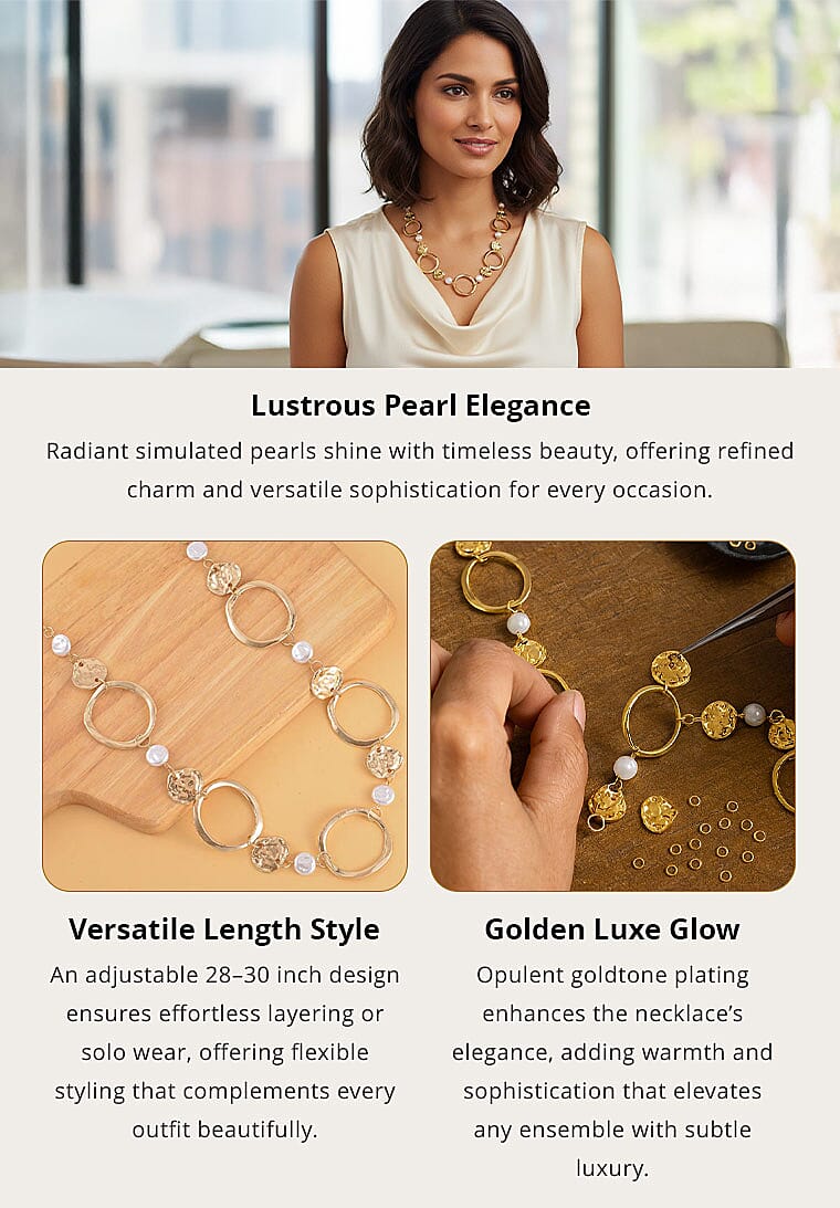 Simulated Pearl Necklace in Goldtone 28-30 Inches Banner