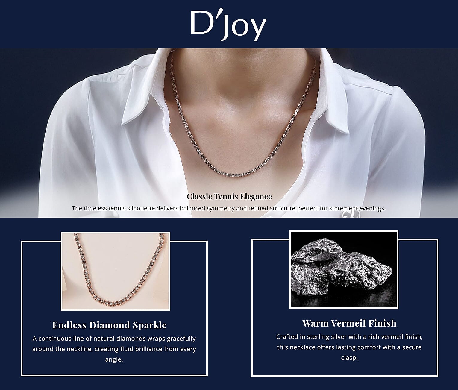D'Joy Natural Champagne Diamond 7.45 ctw Tennis Necklace in Vermeil Rose Gold Over Sterling Silver 20 Inches Banner