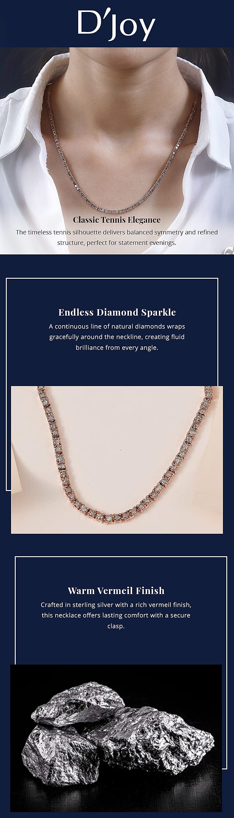 D'Joy Natural Champagne Diamond 7.45 ctw Tennis Necklace in Vermeil Rose Gold Over Sterling Silver 20 Inches Banner