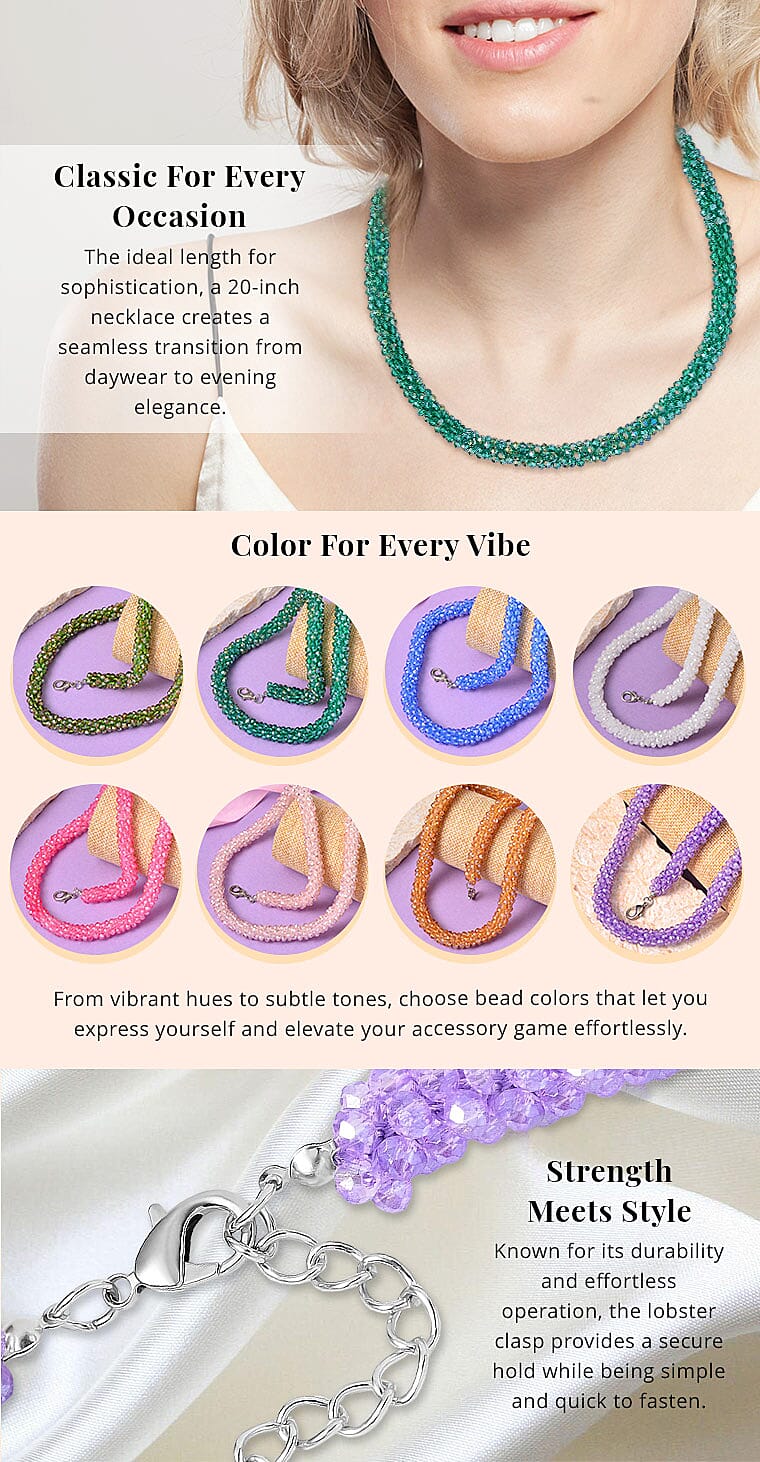 Green Magic Color Glass Beaded Necklace in Silvertone Necklace Banner