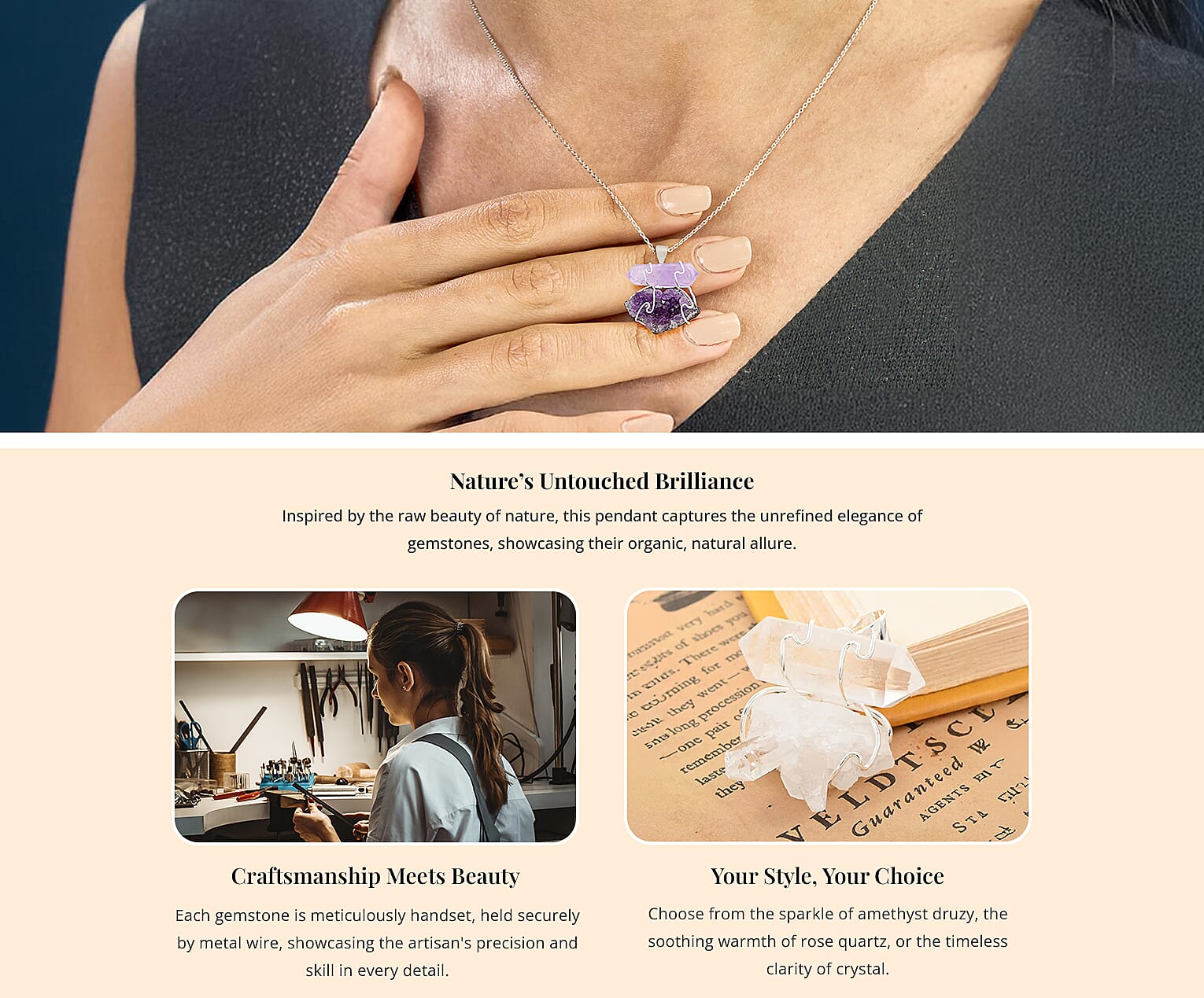 Druzy Pendant in Silvertone Banner