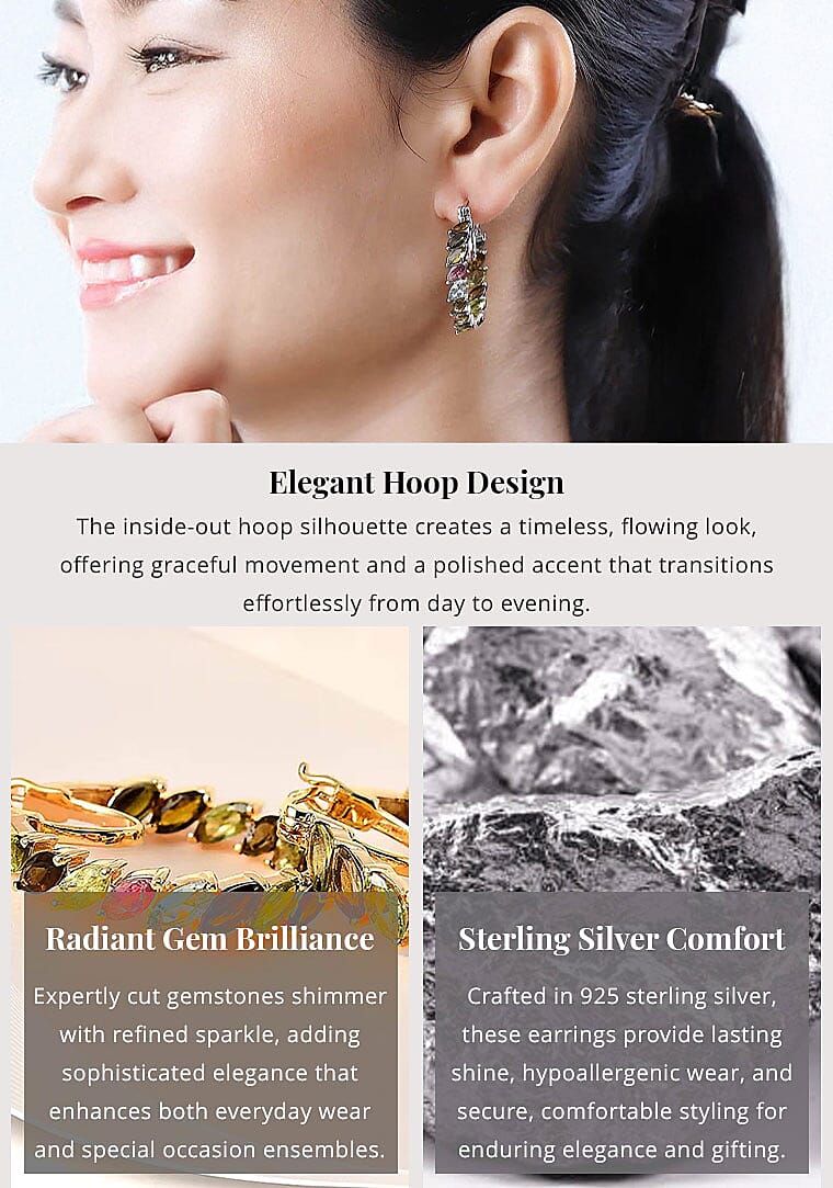 Multi-Tourmaline Inside Out Hoop Earrings in Platinum Over Sterling Silver 9.00 ctw Banner