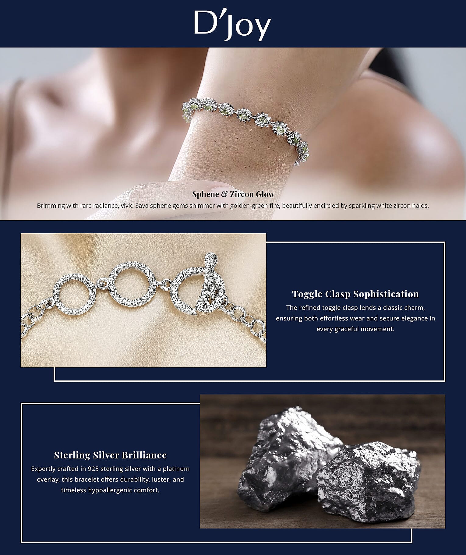 D'Joy Premium Sava Sphene and White Zircon Toggle Clasp Bracelet in Platinum Over Sterling Silver (6.50-8.0In) 4.60 ctw Banner