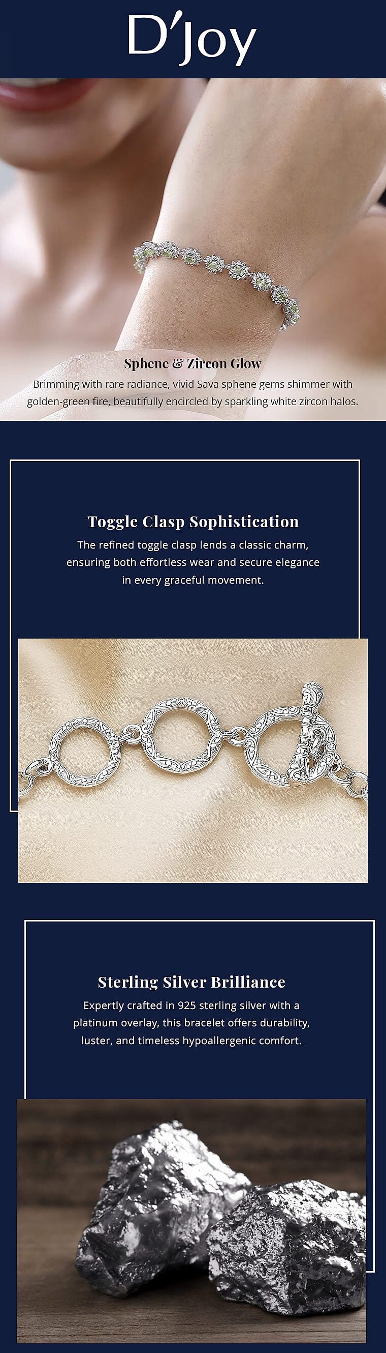 D'Joy Premium Sava Sphene and White Zircon Toggle Clasp Bracelet in Platinum Over Sterling Silver (6.50-8.0In) 4.60 ctw Banner