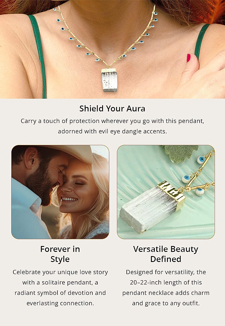 Selenite 24.50 ctw Evil Eye 20-22 Inch Adjustable Pendant Necklace in Goldtone Banner