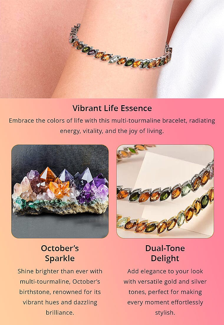 Multi-Tourmaline 13.00 ctw Tennis Bracelet, Platinum Over Sterling Silver Bracelet Banner