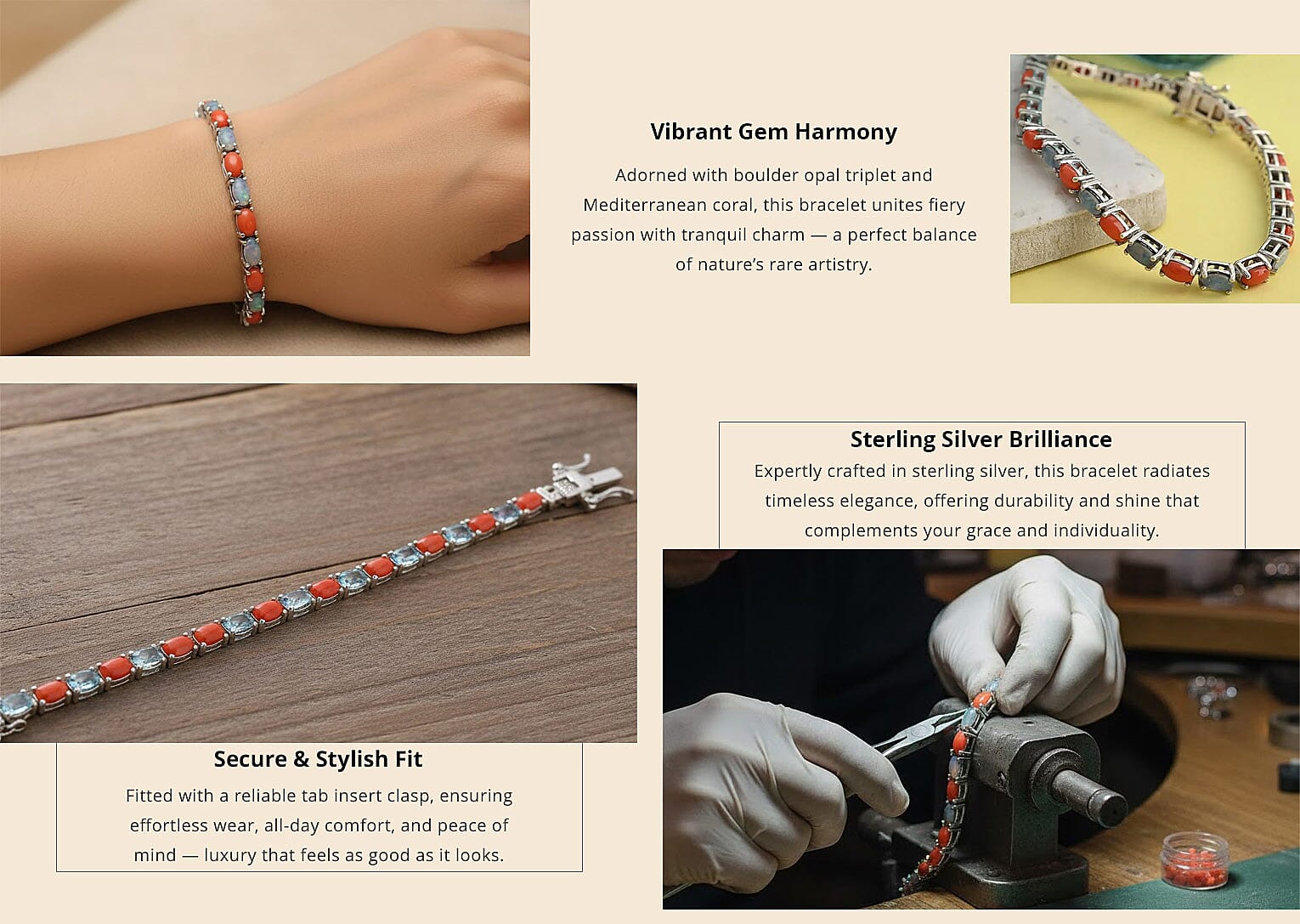 Boulder Opal Triplet and Mediterranean Coral 7.25 ctw Tennis Bracelet in Rhodium Over Sterling Silver (7.25 In) Banner