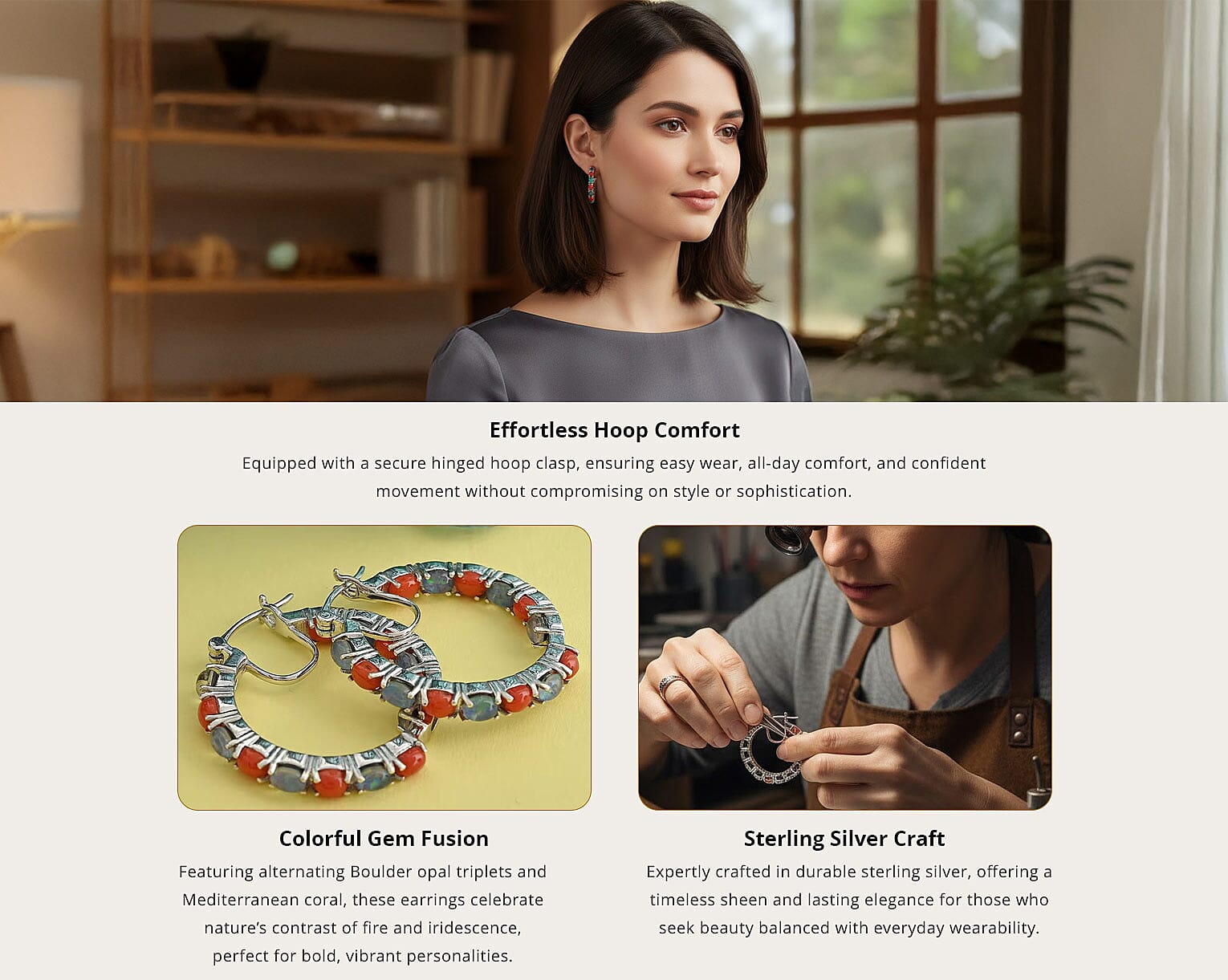 Boulder Opal Triplet and Mediterranean Coral 5.75 ctw Hoop Earrings in Rhodium Over Sterling Silver 7.10 Grams Banner