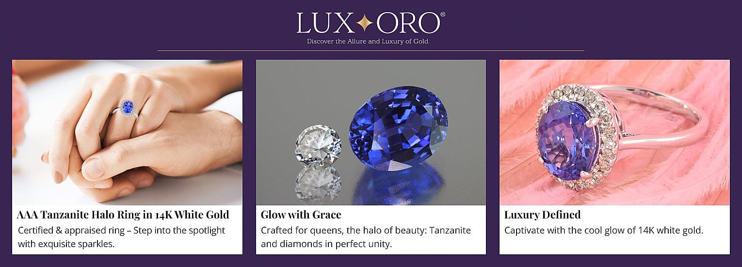 Luxoro AAA Tanzanite Halo Ring in 14K White Gold Banner