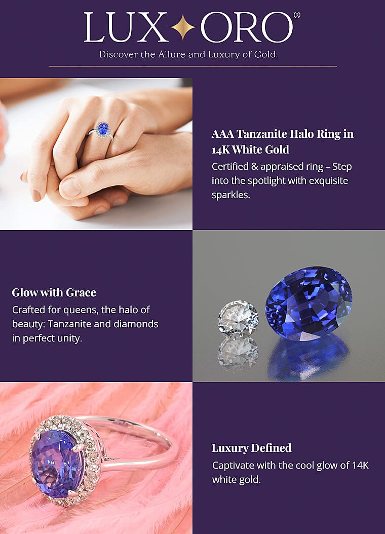 Luxoro AAA Tanzanite Halo Ring in 14K White GoldBanner