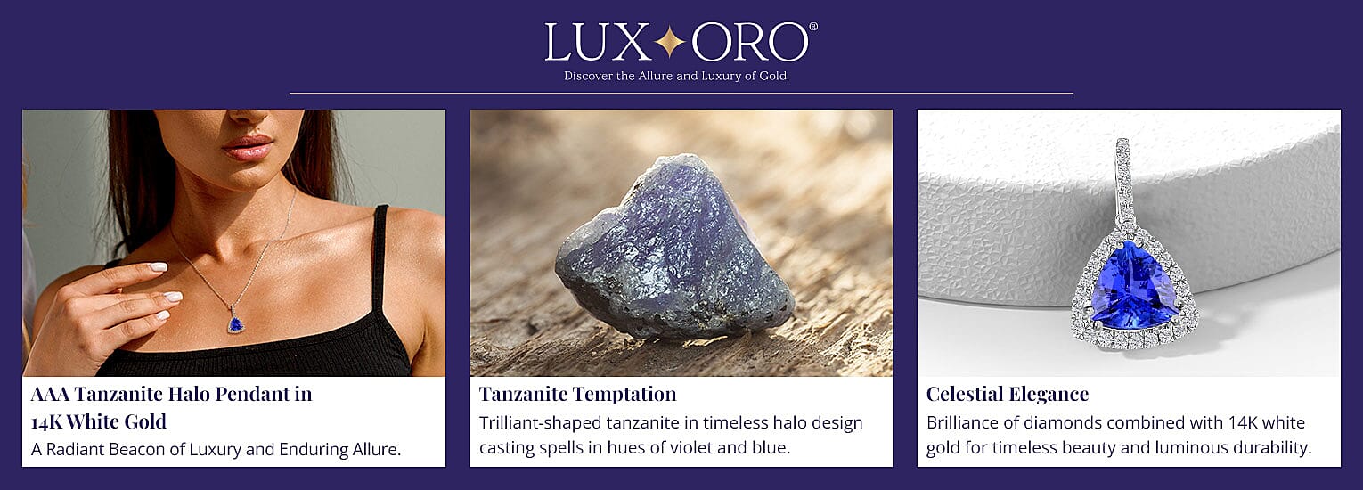 Luxoro AAA Tanzanite Halo Pendant in 14K White Gold Banner