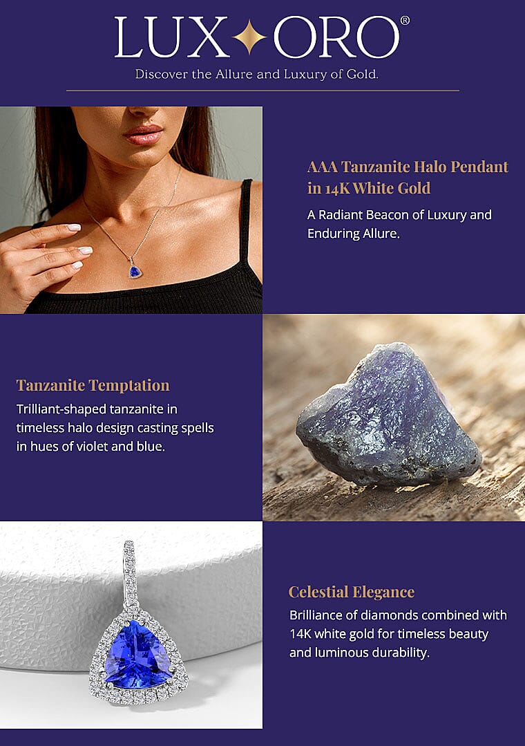 Luxoro AAA Tanzanite Halo Pendant in 14K White Gold Banner