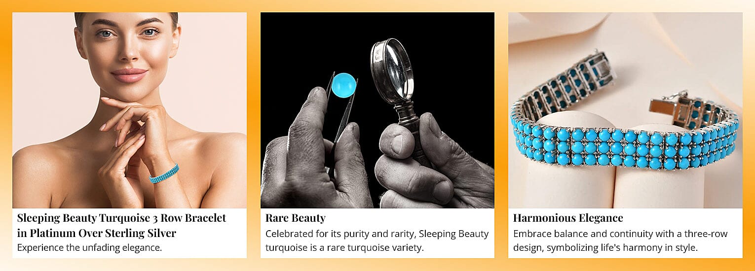 Sleeping Beauty Turquoise 3 Row Bracelet in Platinum Over Sterling Silver Banner