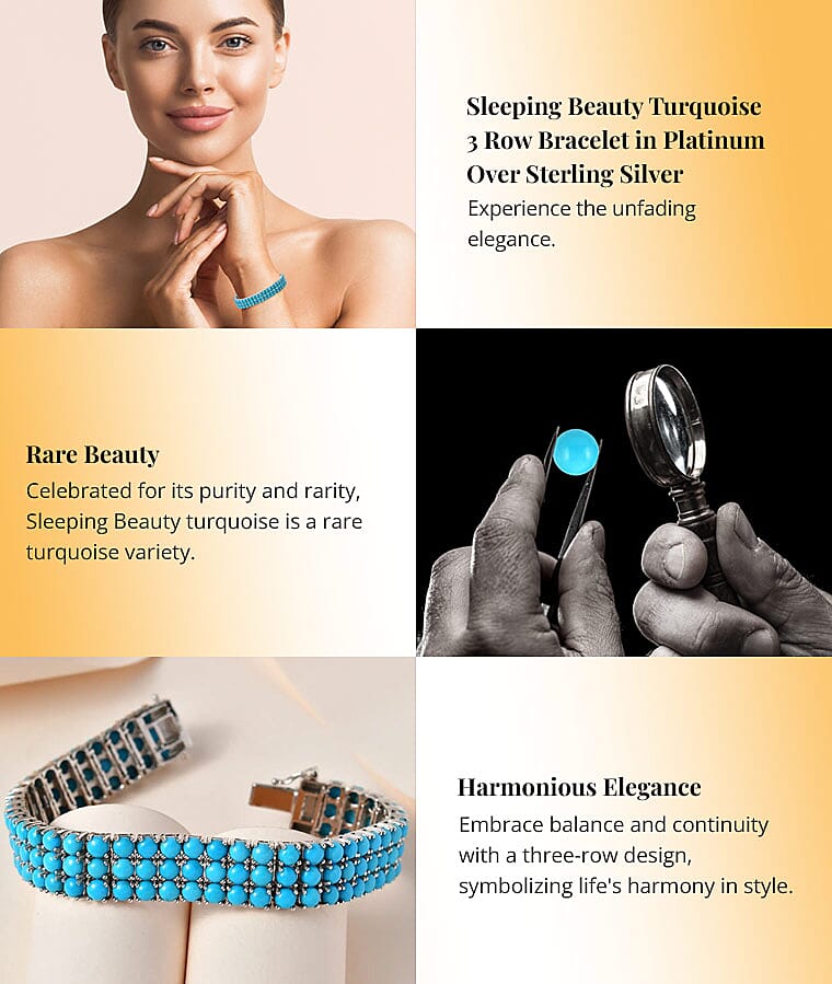 Sleeping Beauty Turquoise 3 Row Bracelet in Platinum Over Sterling SilverBanner