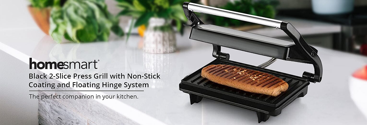Black 2-Slice Press Grill with Non-Stick Coating Banner