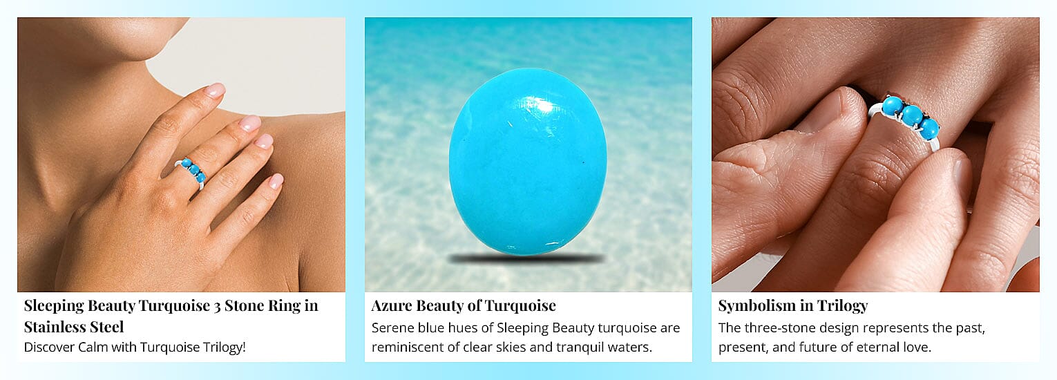 Sleeping Beauty Turquoise 3 Stone Ring in Stainless Steel Banner