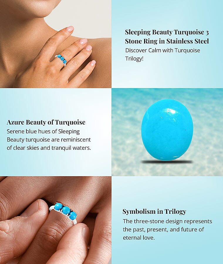 Sleeping Beauty Turquoise 3 Stone Ring in Stainless SteelBanner