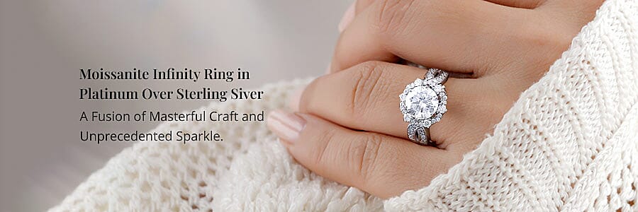 Moissanite Infinity Ring in Platinum Over Sterling Siver Banner