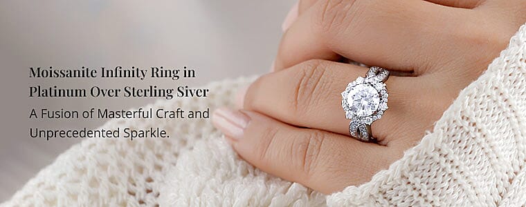 Moissanite Infinity Ring in Platinum Over Sterling Siver Banner