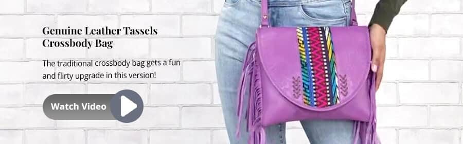 Buy Pink Genuine Leather Fringes Crossbody Bag with Agate Stone at ShopLC.
