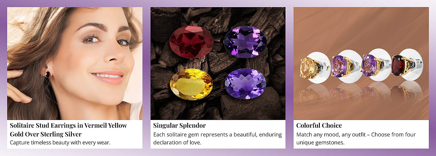 Solitaire Stud Earrings in Vermeil Yellow Gold Over Sterling Silver Banner