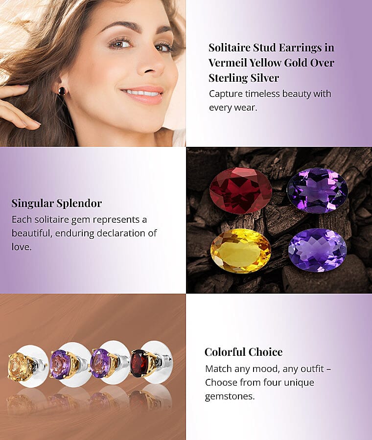 Solitaire Stud Earrings in Vermeil Yellow Gold Over Sterling SilverBanner