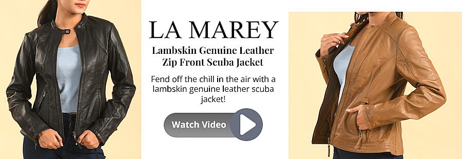 LA MAREY Lambskin Genuine Leather Zip Front Scuba Jacket Banner