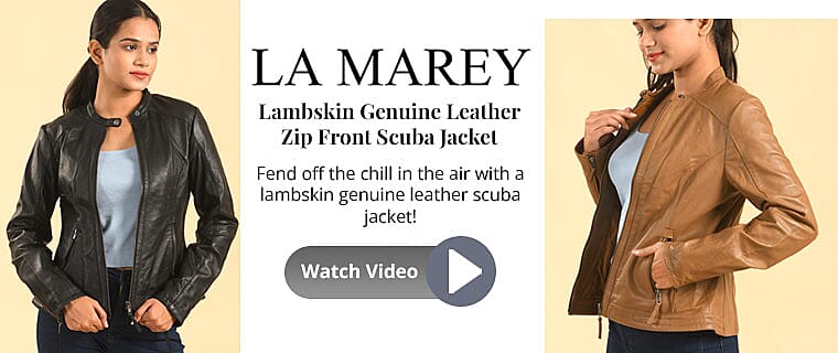 LA MAREY Lambskin Genuine Leather Zip Front Scuba Jacket Banner