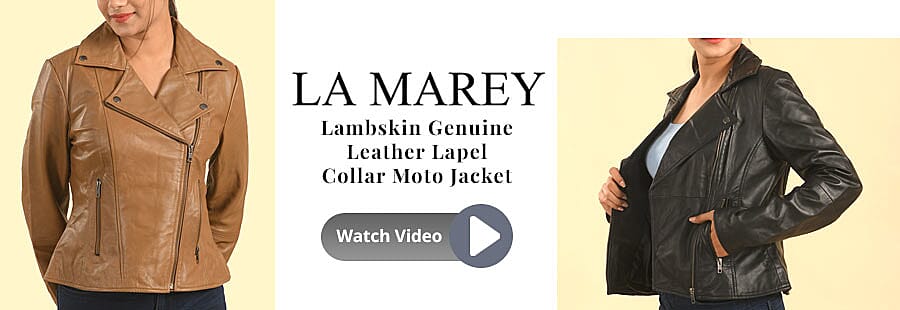 LA MAREY Lambskin Genuine Leather Lapel Collar Moto Jacket Banner
