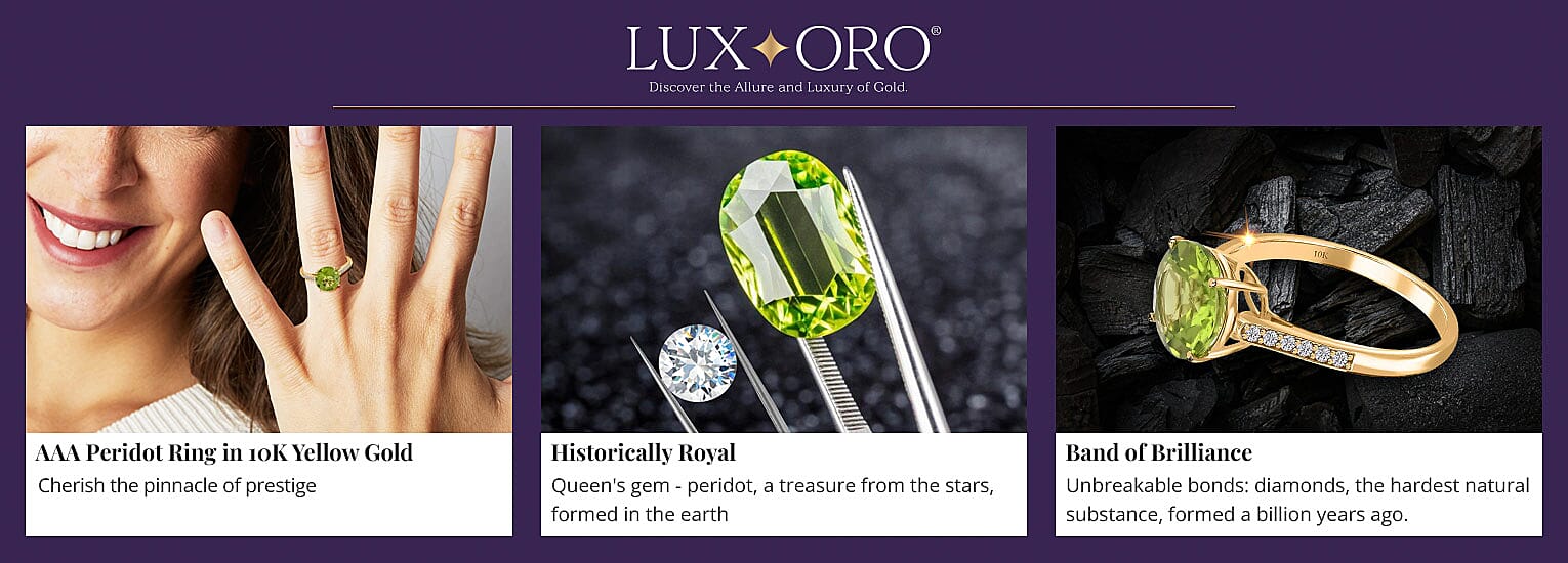Luxoro AAA Peridot Ring in 10K Yellow Gold Banner