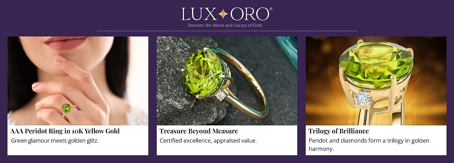 Luxoro AAA Peridot Ring in 10K Yellow Gold Banner