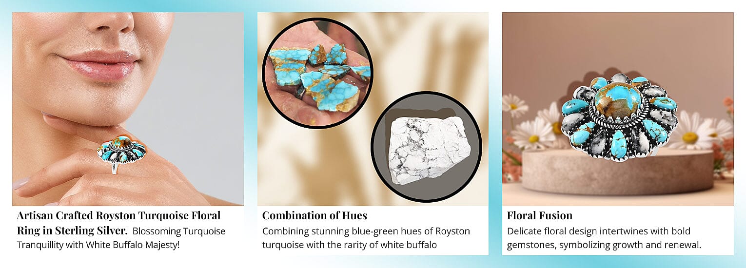 Artisan Crafted Royston Turquoise Floral Ring in Sterling Silver Banner