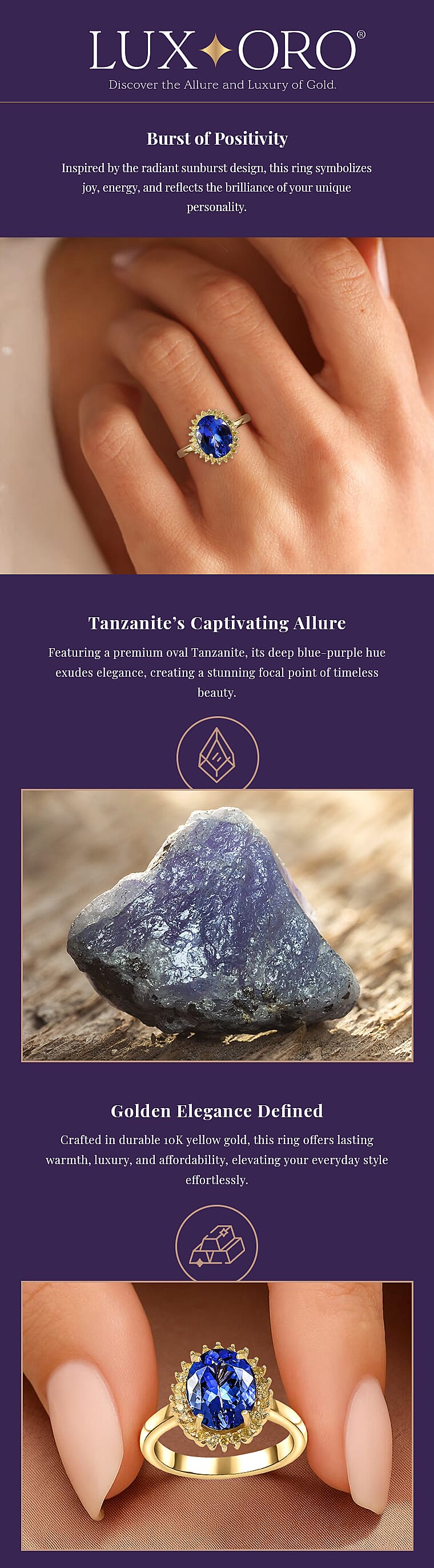 Luxoro 10K Yellow Gold Premium Tanzanite and I3 Natural Yellow Diamond Banner