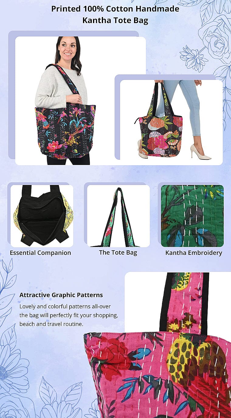 Printed 100% Cotton Handmade Kantha Tote Bag Banner