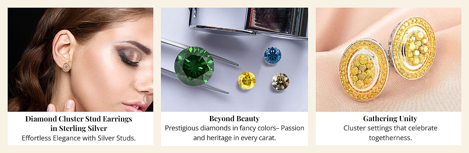 Diamond Cluster Stud Earrings in Sterling Silver Banner