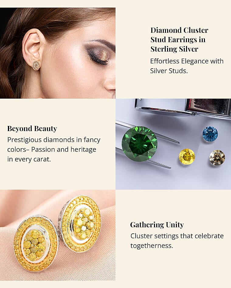 Diamond Cluster Stud Earrings in Sterling Silver Banner