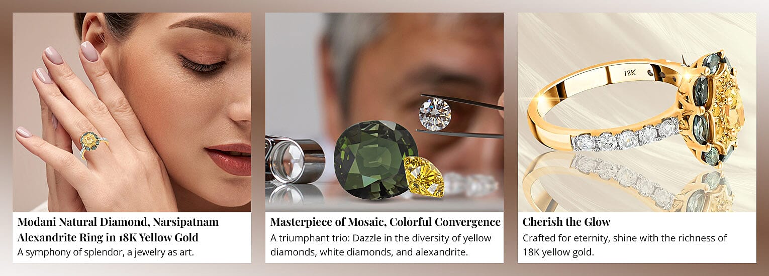 Modani Natural Diamond, Narsipatnam Alexandrite Ring in 18K Yellow Gold Banner