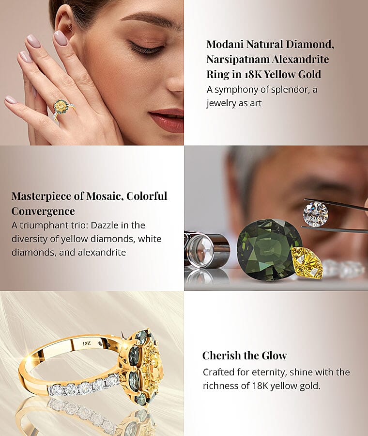 Modani Natural Diamond, Narsipatnam Alexandrite Ring in 18K Yellow GoldBanner