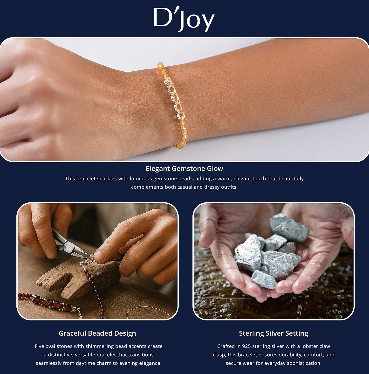 D'Joy Brazilian Citrine 10.85 ctw Beaded Bracelet in Sterling Silver (6.50-8.00In) Banner