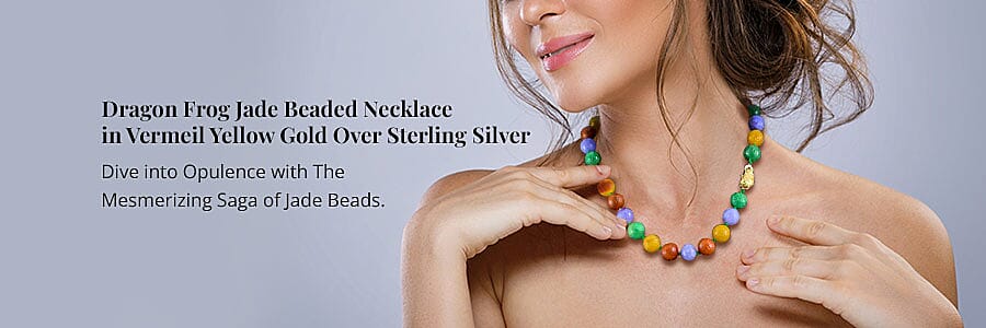 Dragon Frog Jade Beaded Necklace in Vermeil Yellow Gold Over Sterling Silver Banner