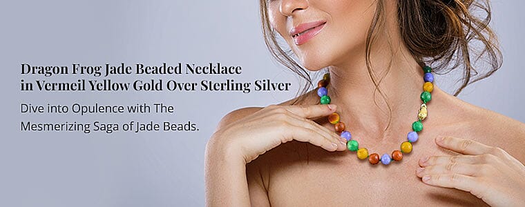 Dragon Frog Jade Beaded Necklace in Vermeil Yellow Gold Over Sterling Silver  Banner